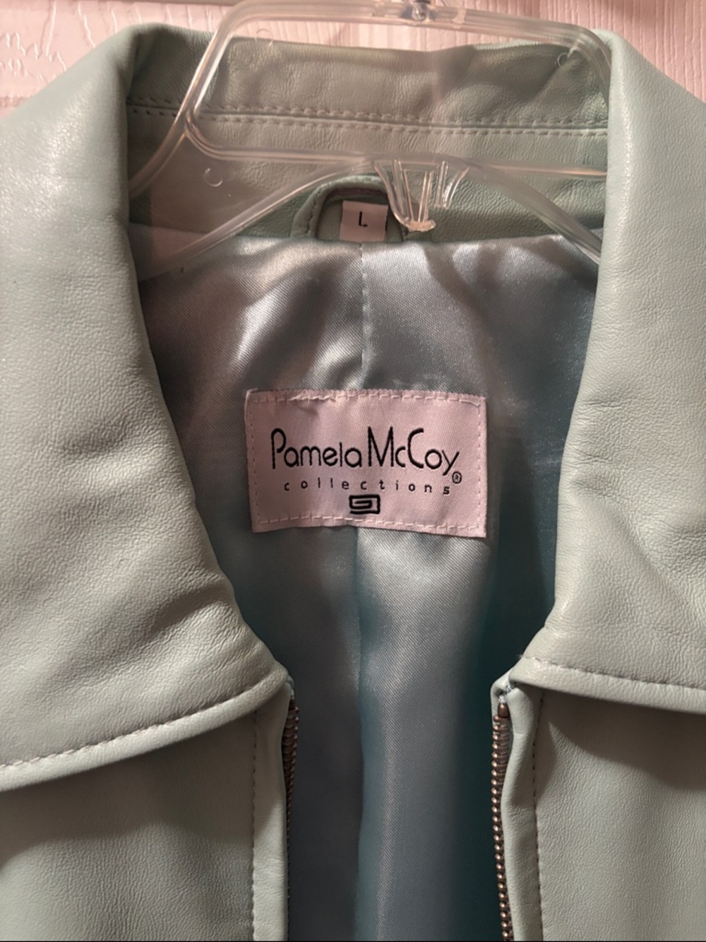 Pamela McCoy Mint Green Leather Zip Jacket - Picture 2 of 9